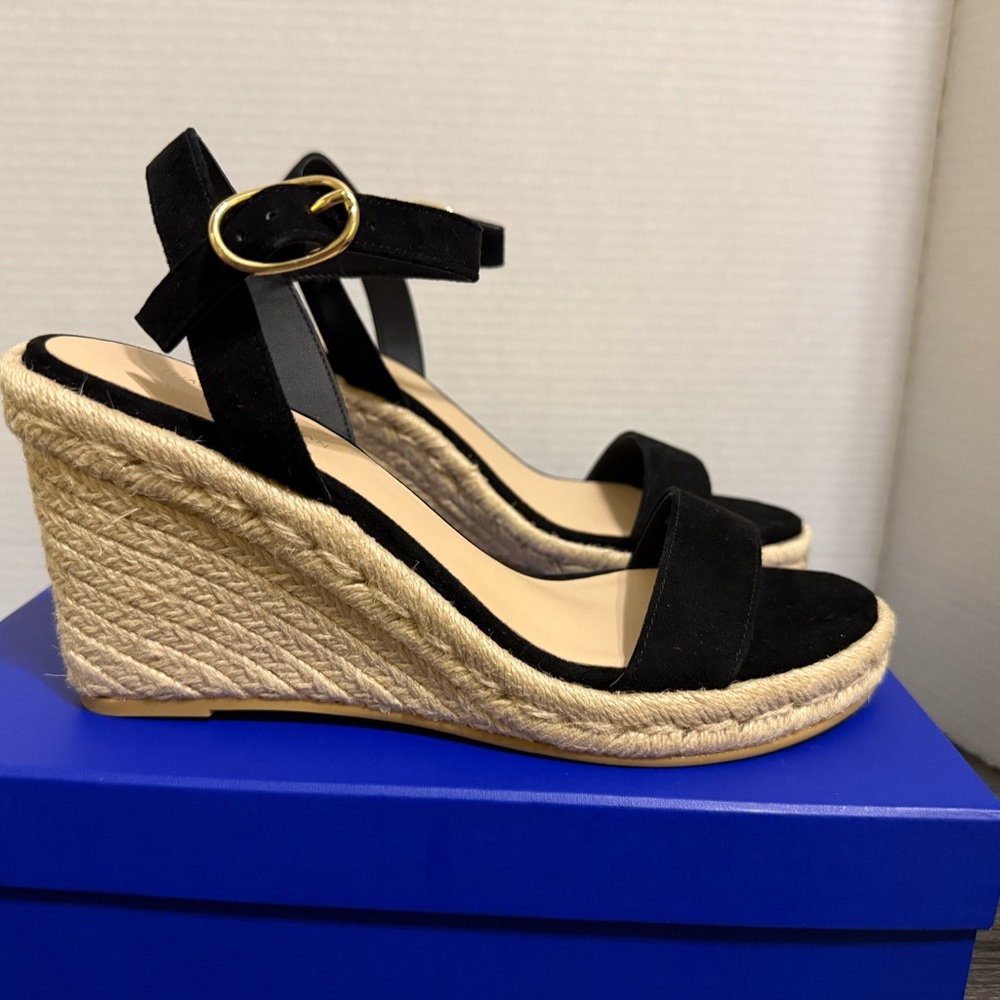Women’s STUART WEITZMAN Teddi Black Espadrille Wedge Sandals